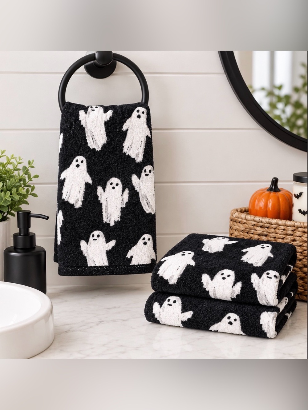 Halloween Ghost Black Hand Towel - Set of 2
